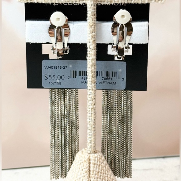 Vince Camuto Silver-Tone Pave Tassel Clip Drop Earrings - Picture 2 of 4